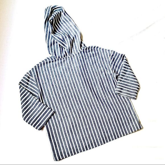 J. Crew Blue / Cream Striped Nautical Coastal Popover Beach Hoodie - Picture 5 of 16